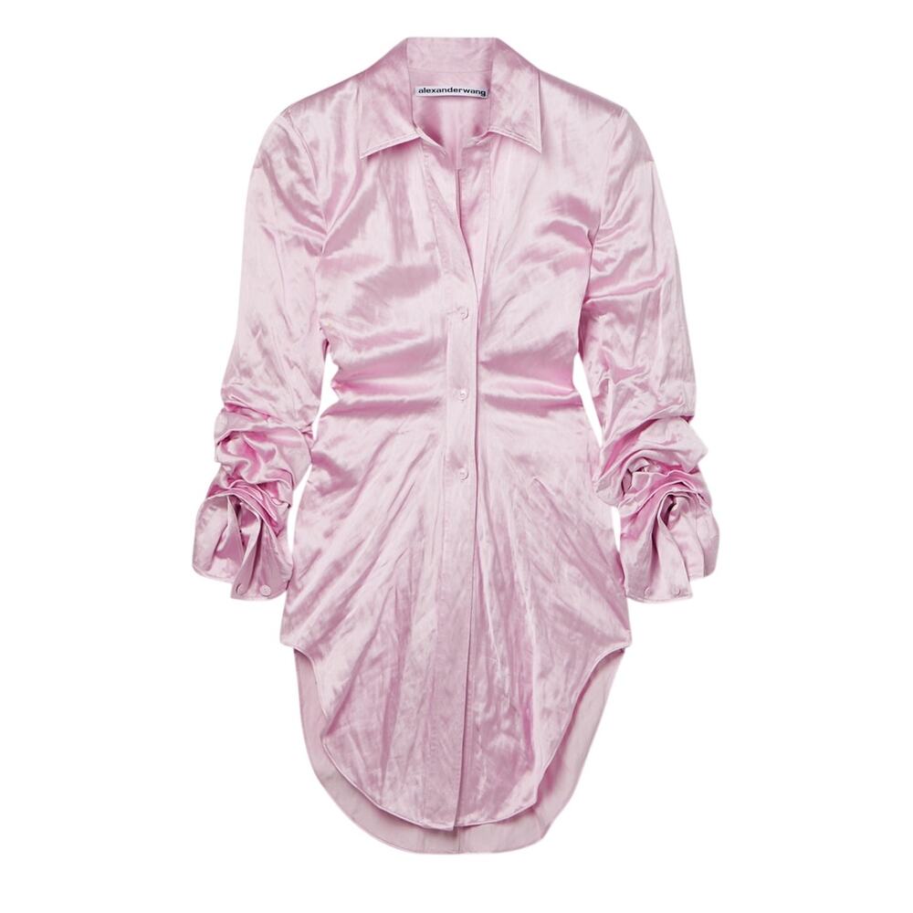 Alexander Wang Ruched Satin Baby Pink Button Up Shirt Size 0